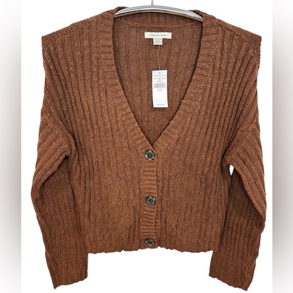 NWT AMERICAN EAGLE BROWN KNIT 3-BUTTON CARDIGAN, SIZE XS - Picture 1 of 11